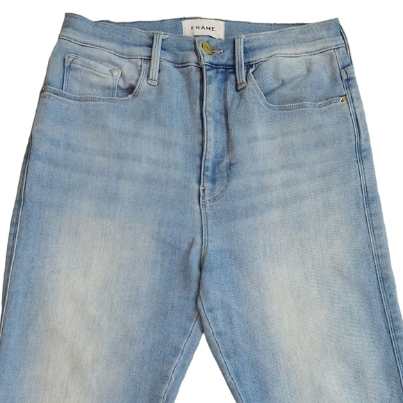 Frame Le Sylvie Crop Lloyd Wash High Rise Straight Leg Jeans Raw Hem Stretch - Picture 5 of 11